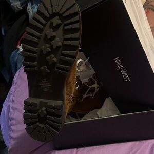 Nine West Tan Lace-Up Lug Sole Boots